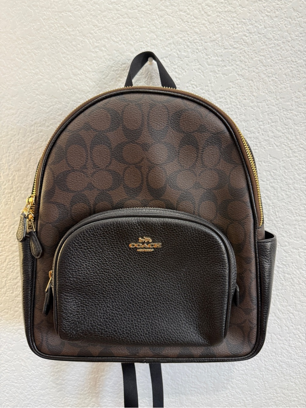 Coach Brown Signature Mini Backpack with Black Front Pocket